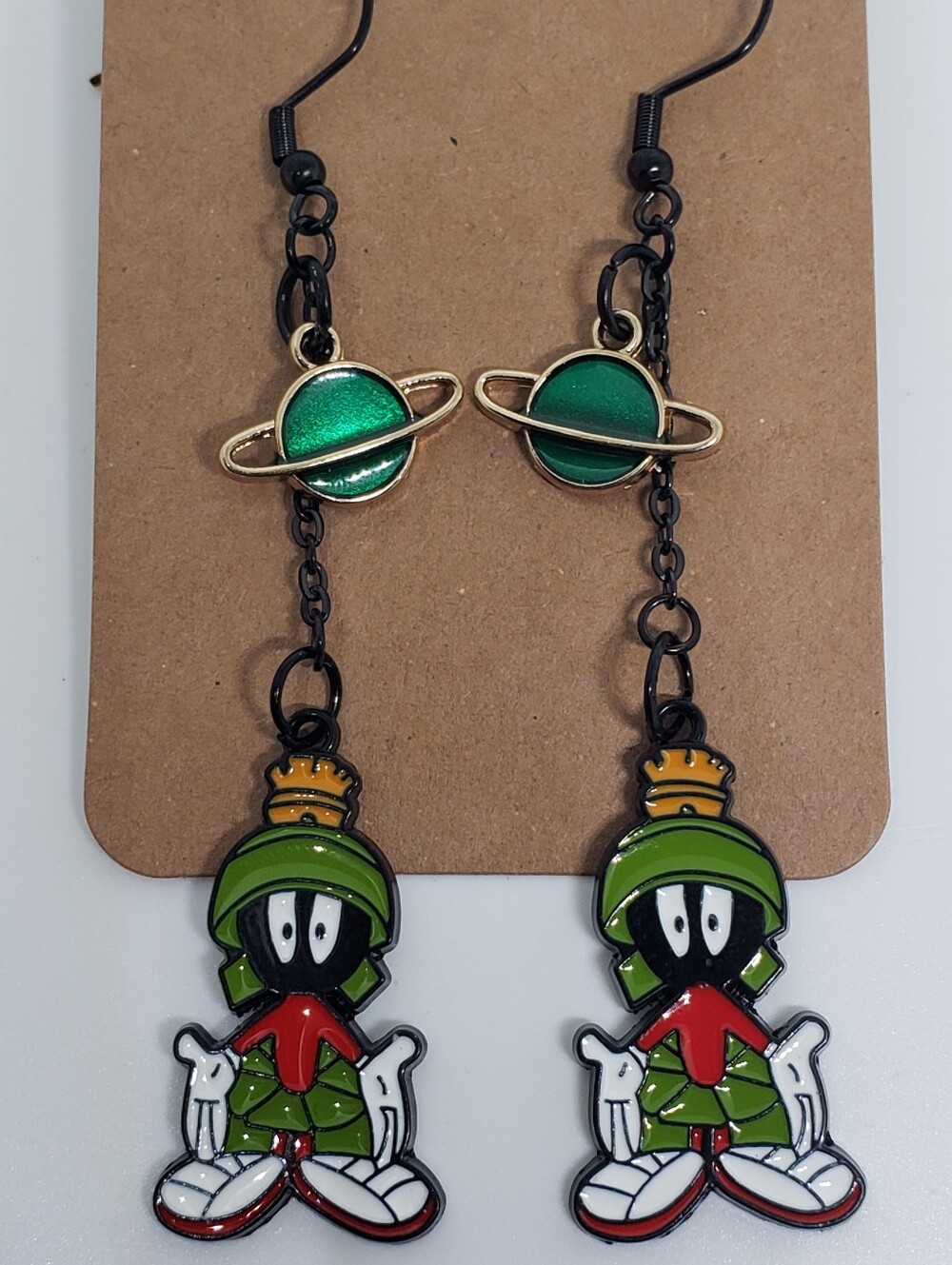 Handmade Marvin the Martian Planet Chain Dangle Earrings